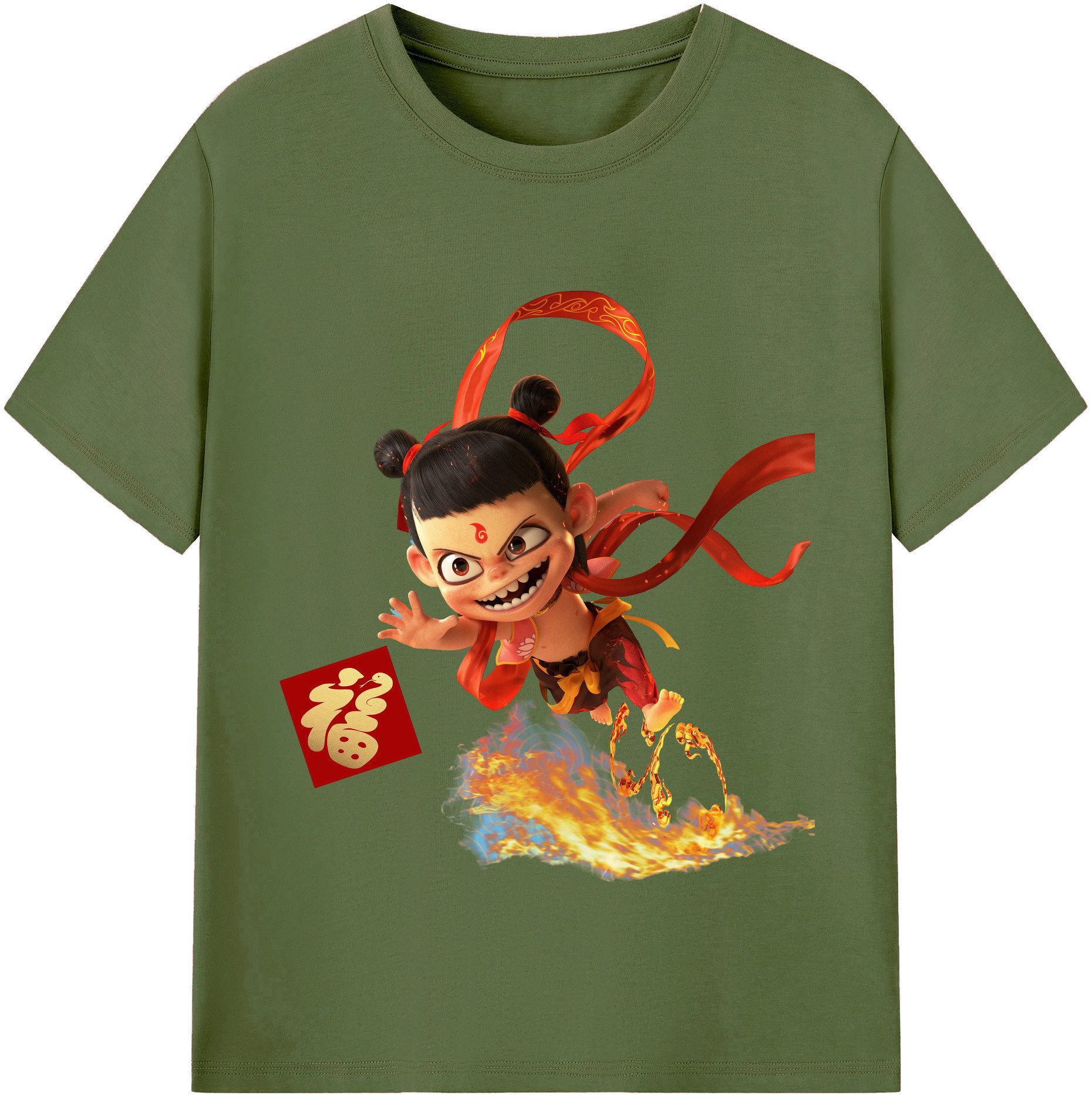 （画像用） Ne Zha 2 ナタ 魔童の大暴れ 綿100％半袖Tシャツ（フロントプリント）